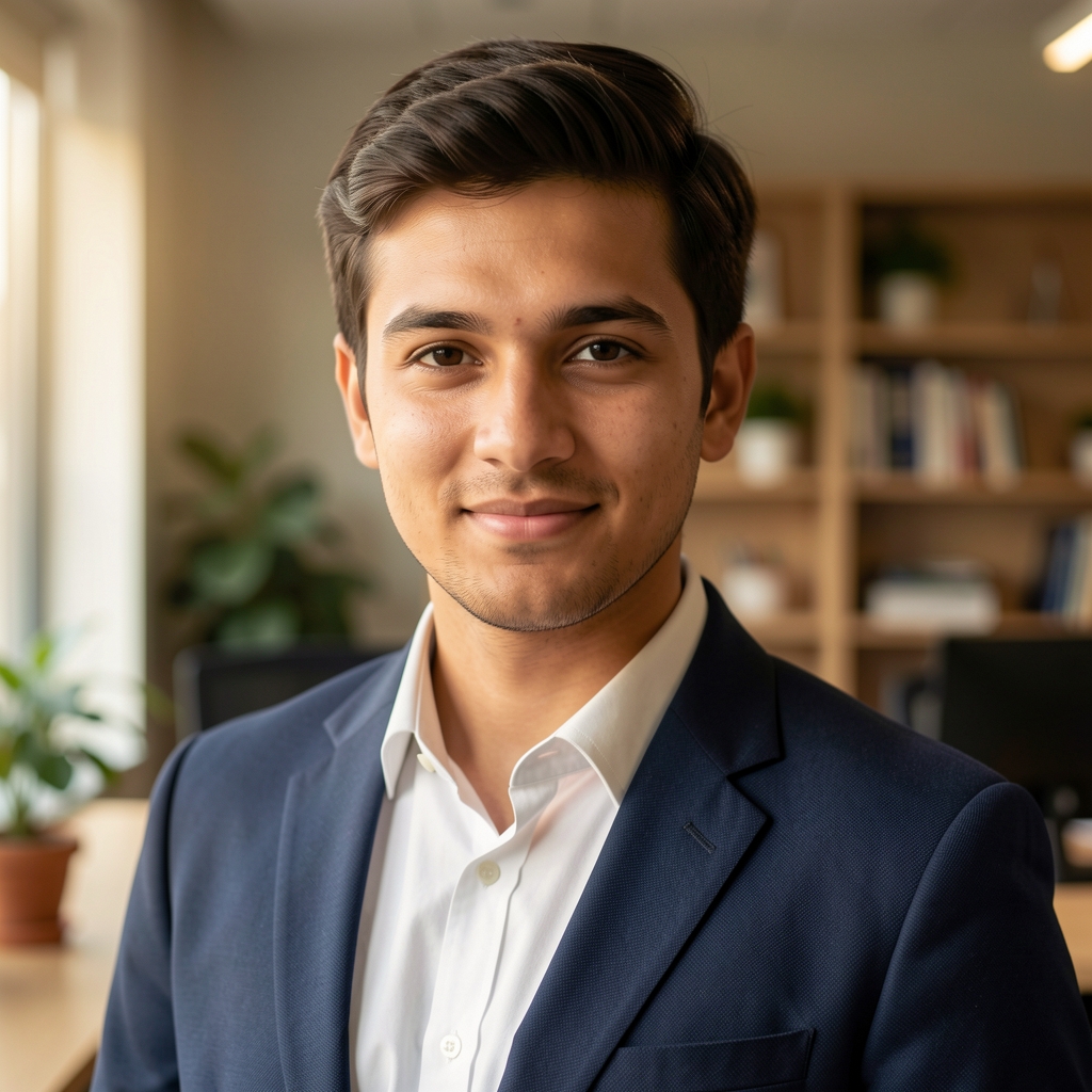 Editorial portrait of Nathaniel Ashcroft, lead editor of Toraman Dispatch, photographed in a quiet office with natural side lighting and warm tones